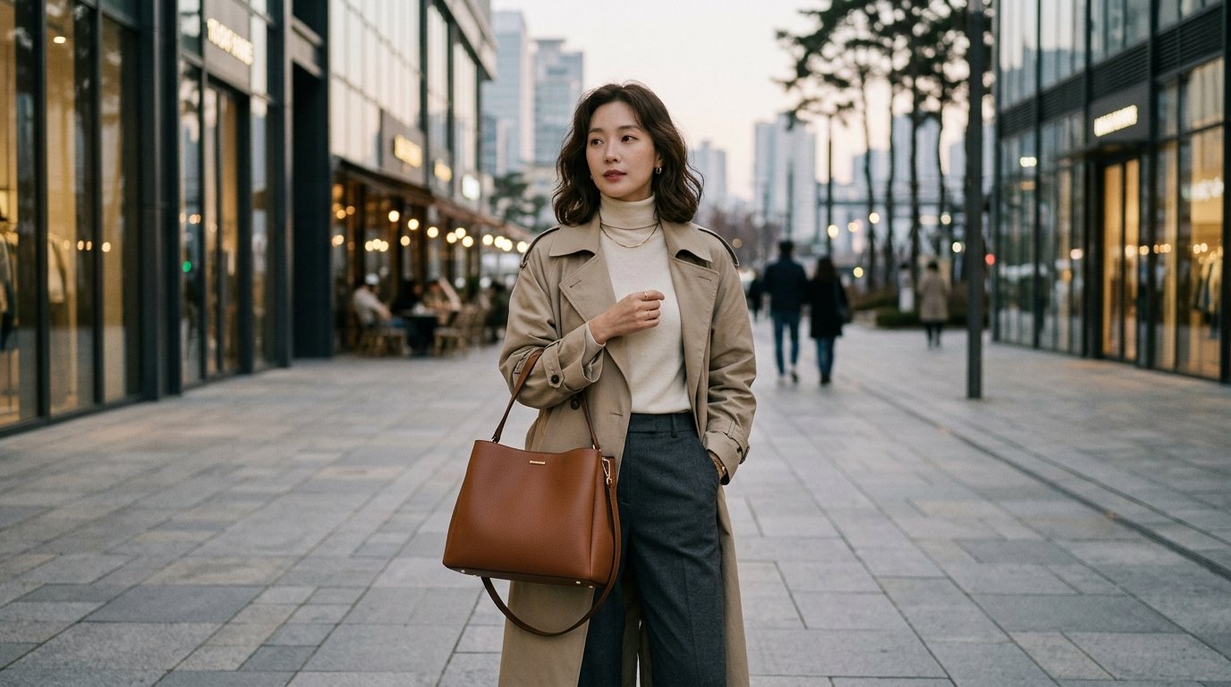 여성들이 다양한 가방을 들고 도시를 걷는 장면