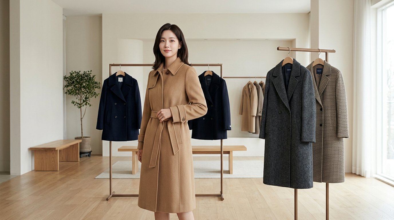 패션 부티크에 진열된 롱코트들