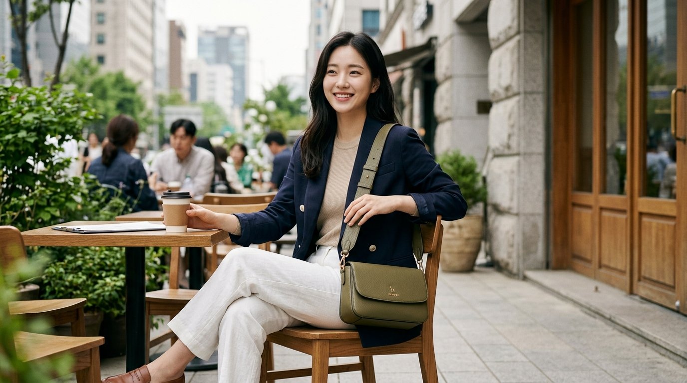 도심 속 여성 모델들이 크로스백을 착용하고 있는 장면