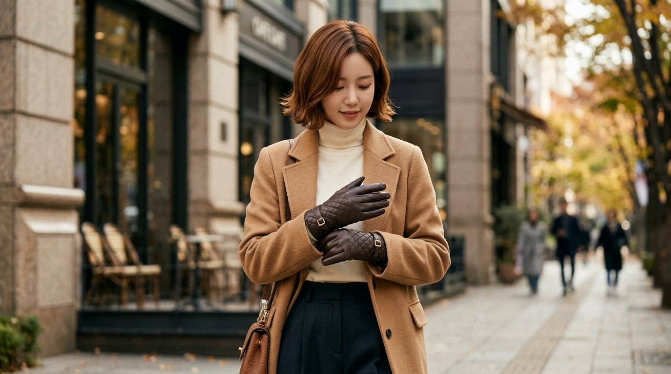 여러 색상의 여성장갑들이 테이블에 놓여 있는 모습