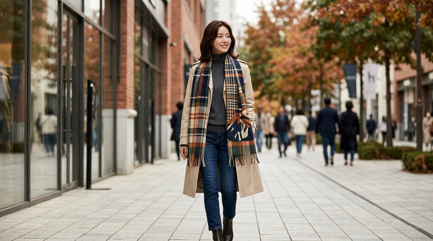 테이블 위에 다양한 스카프 배열 장면