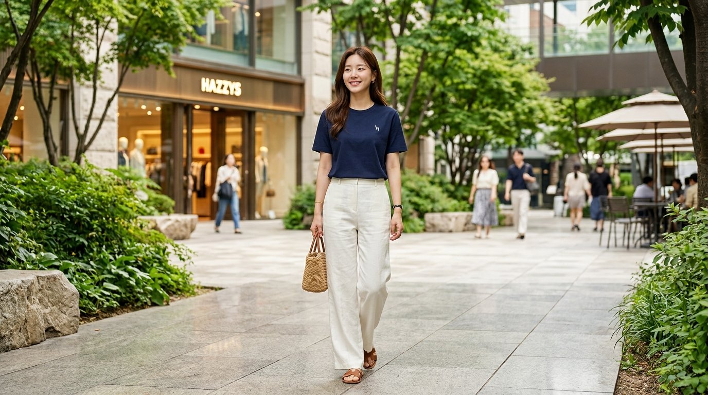 패션 매장에 걸린 다양한 컬러의 반팔티셔츠