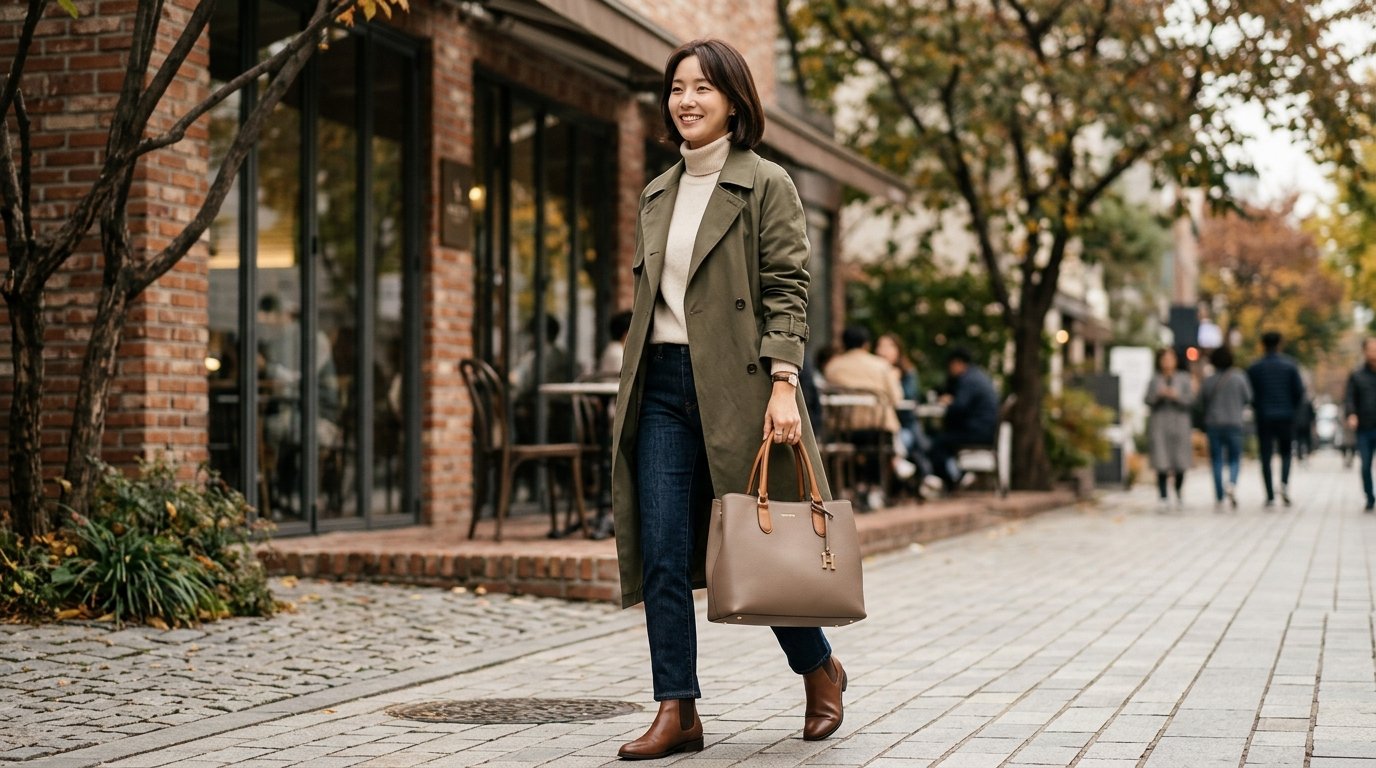 도시 배경에서 토트백을 사용하고 있는 여성들 모습