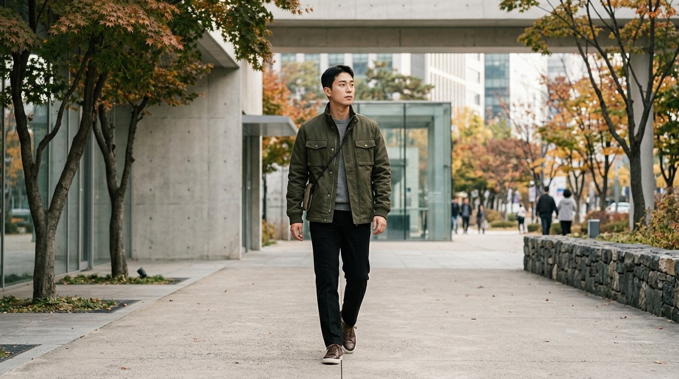 다양한 스타일의 일꼬르소 점퍼를 입은 사람들이 도시 거리를 걷고 있는 모습
