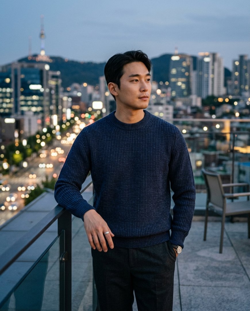 저녁 도시 거리에서 블랙 니트를 입은 마네킹