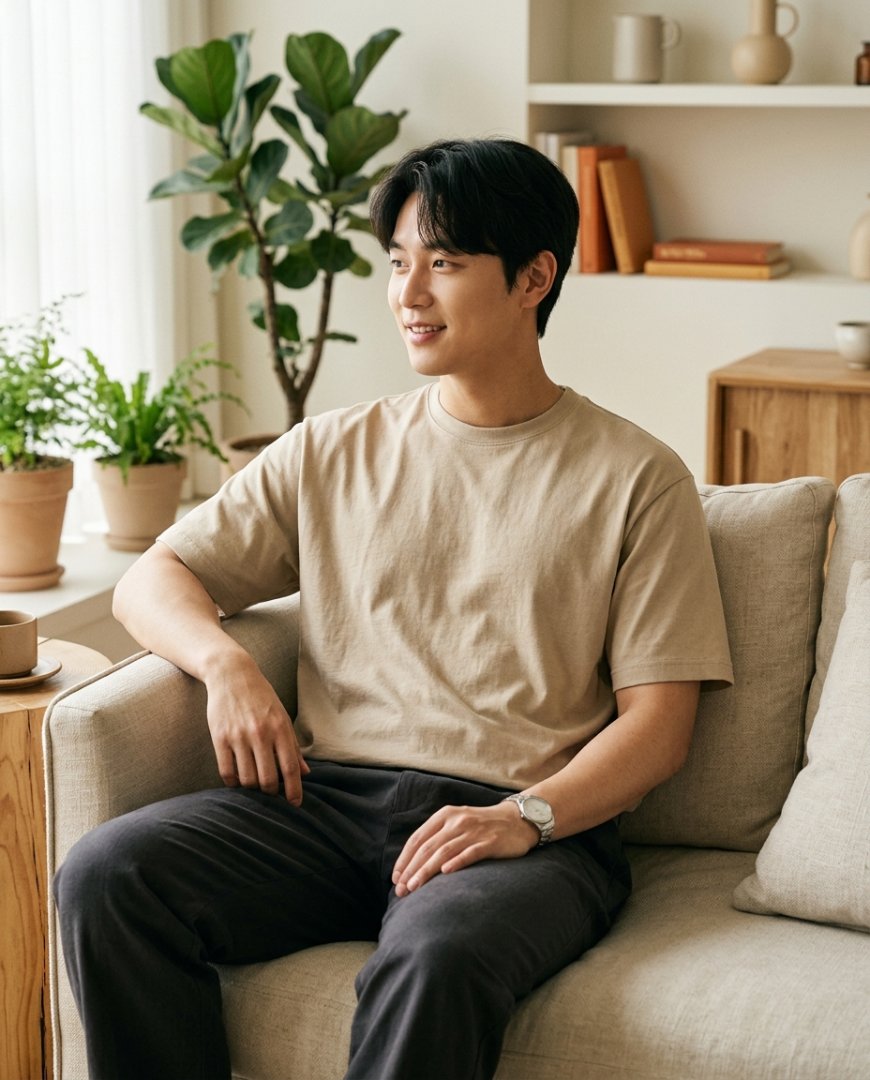 티셔츠와 청바지를 착용한 캐주얼 스타일