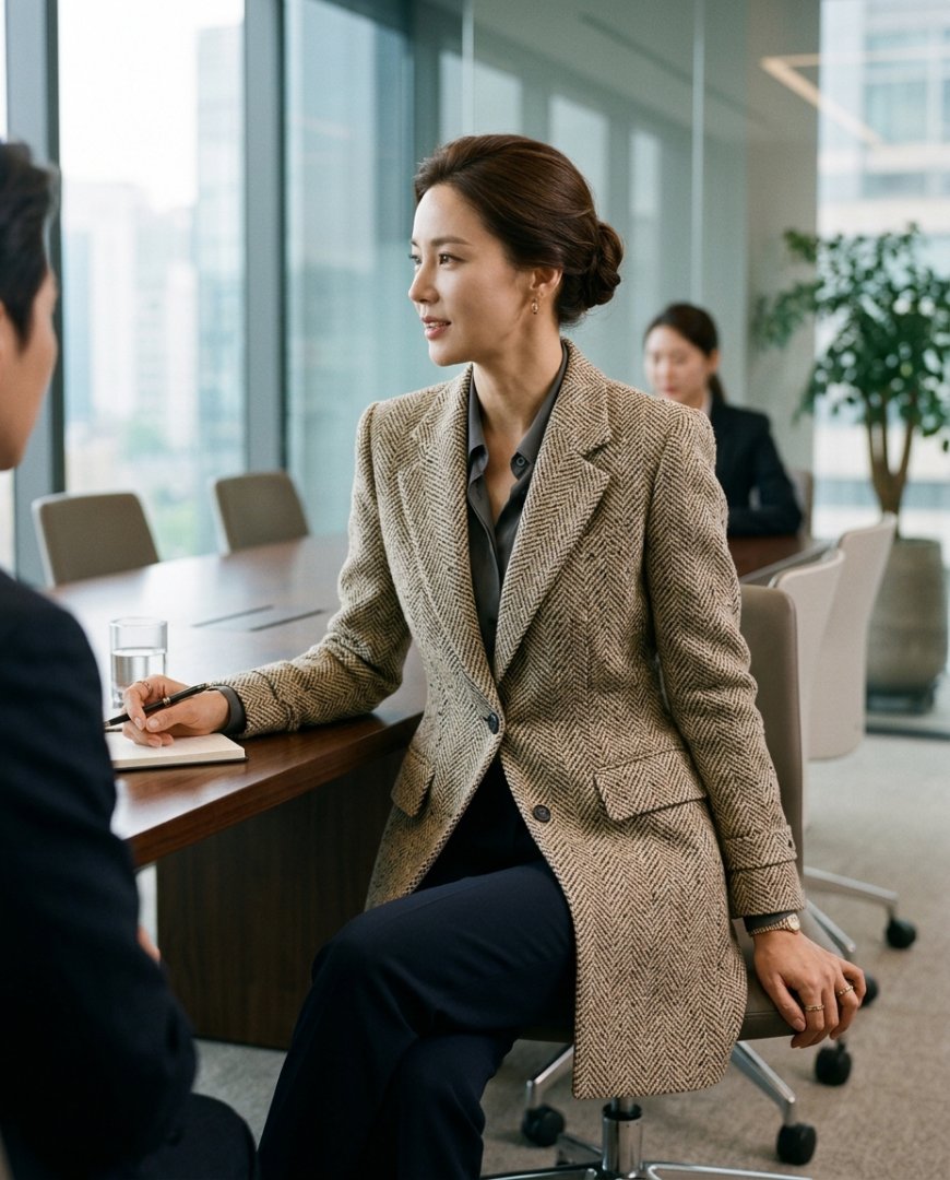 회의 준비를 위해 모두 블랙으로 차려입은 여성