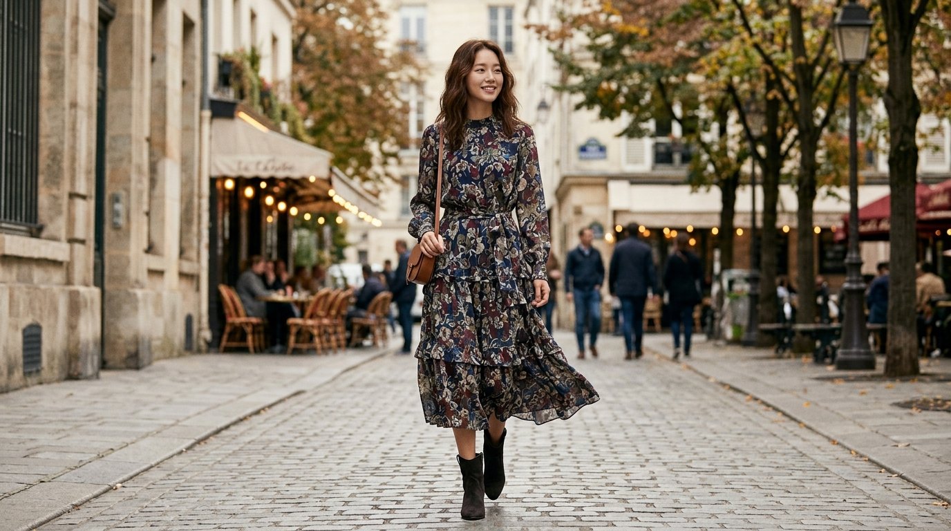 다양한 긴팔 원피스를 입은 사람들