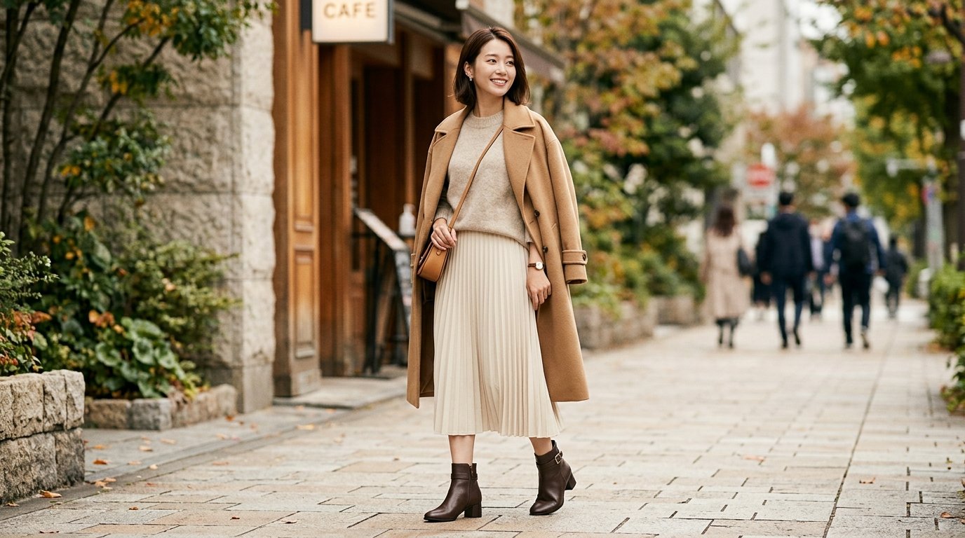 다양한 앵클 부츠가 나무 플랫폼에 세밀하게 진열되어 있는 장면