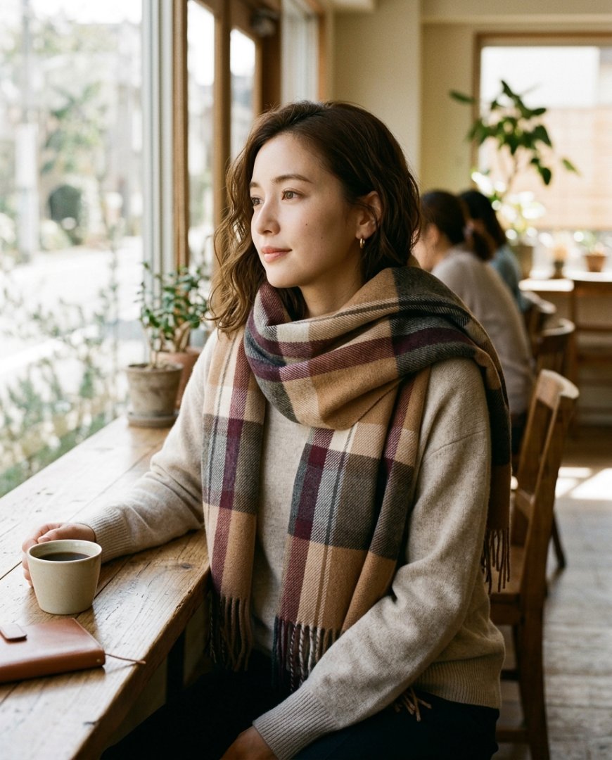 캐주얼 자켓에 캐시미어 머플러를 매치한 주말 스타일