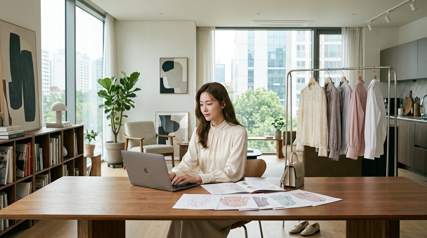다양한 색상의 블라우스가 옷걸이에 걸린 모습