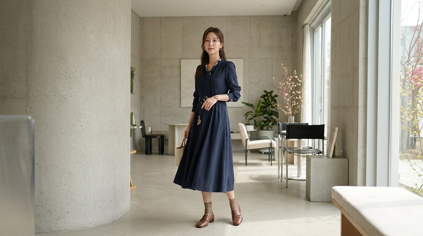 다양한 원피스가 걸린 쇼룸 장면
