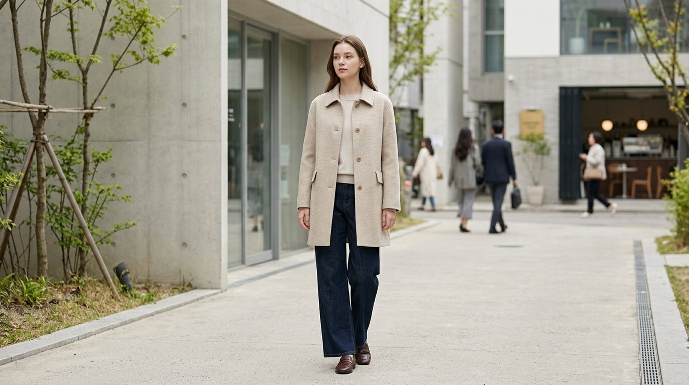 쇼룸에서 다양한 색상의 하프자켓이 진열된 장면