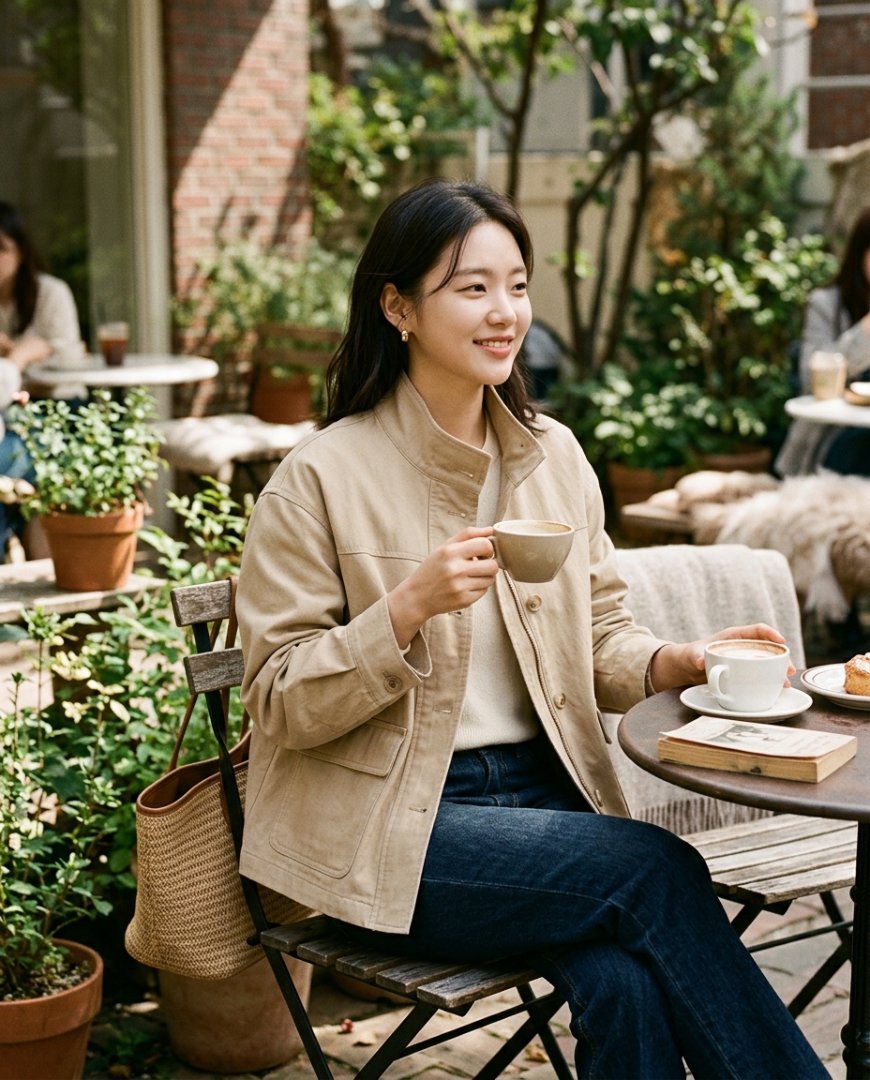 공원에서 데님 팬츠와 스니커즈를 착용한 남성