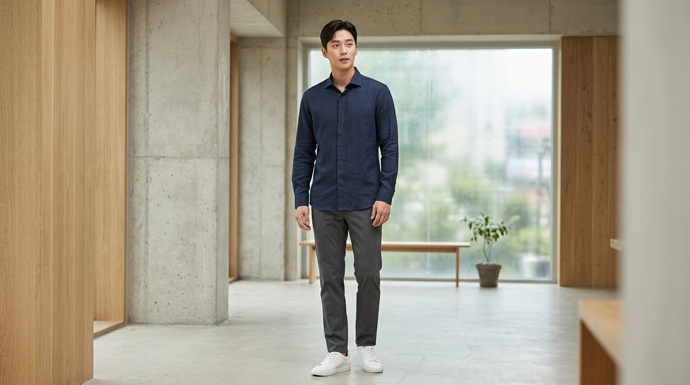 다양한 긴팔셔츠가 매장에 걸려 있는 장면