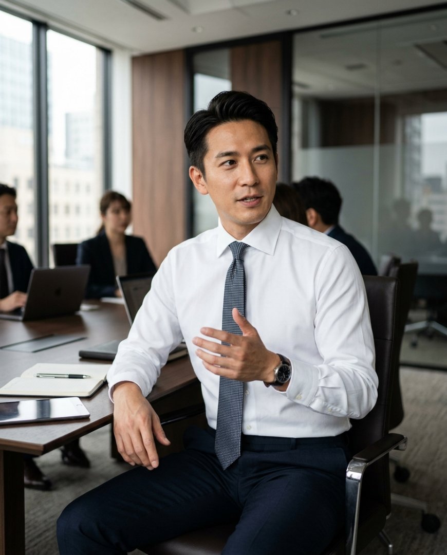 비즈니스 미팅에 적합한 셔츠와 슬랙스 세트