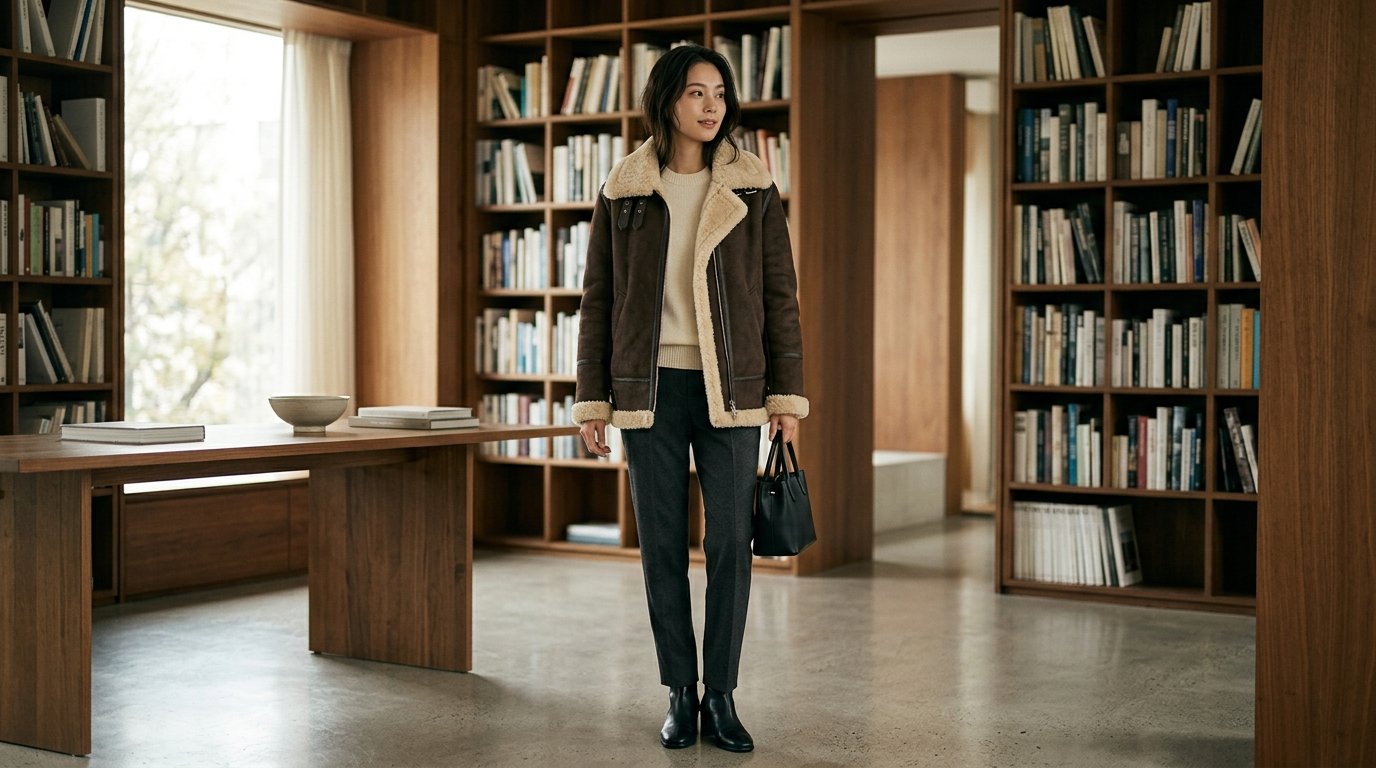 무스탕과 겨울 패션 아이템이 놓인 매장 전경