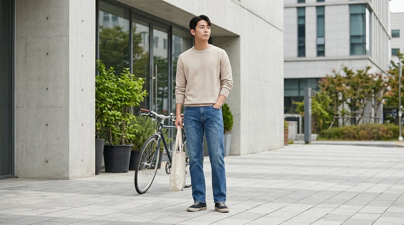 다양한 디자인의 데님팬츠가 걸린 부티크의 전경 모습입니다.