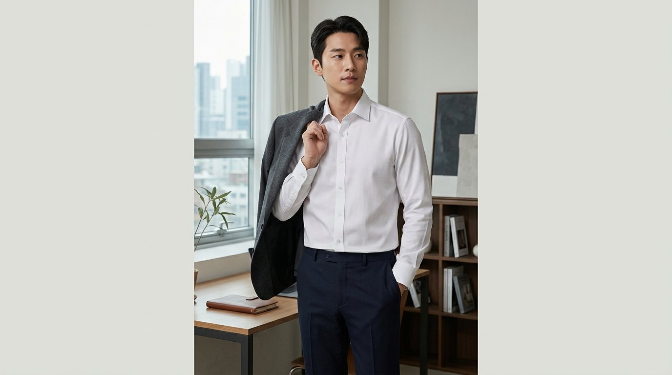 사무실에서 드레스셔츠를 입고 있는 세 남자