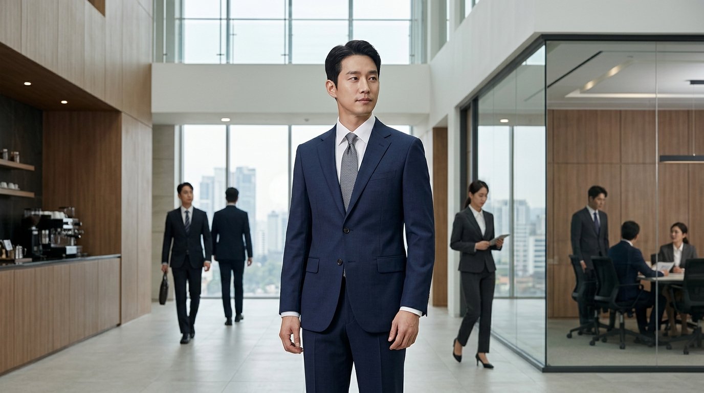 고급 패션 부티크에서 다양한 정장 전시