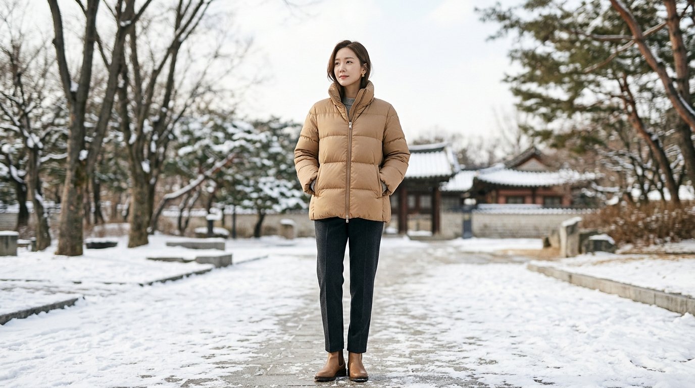 도심 속에서 마네킹에 입혀진 막스마라 다운점퍼들