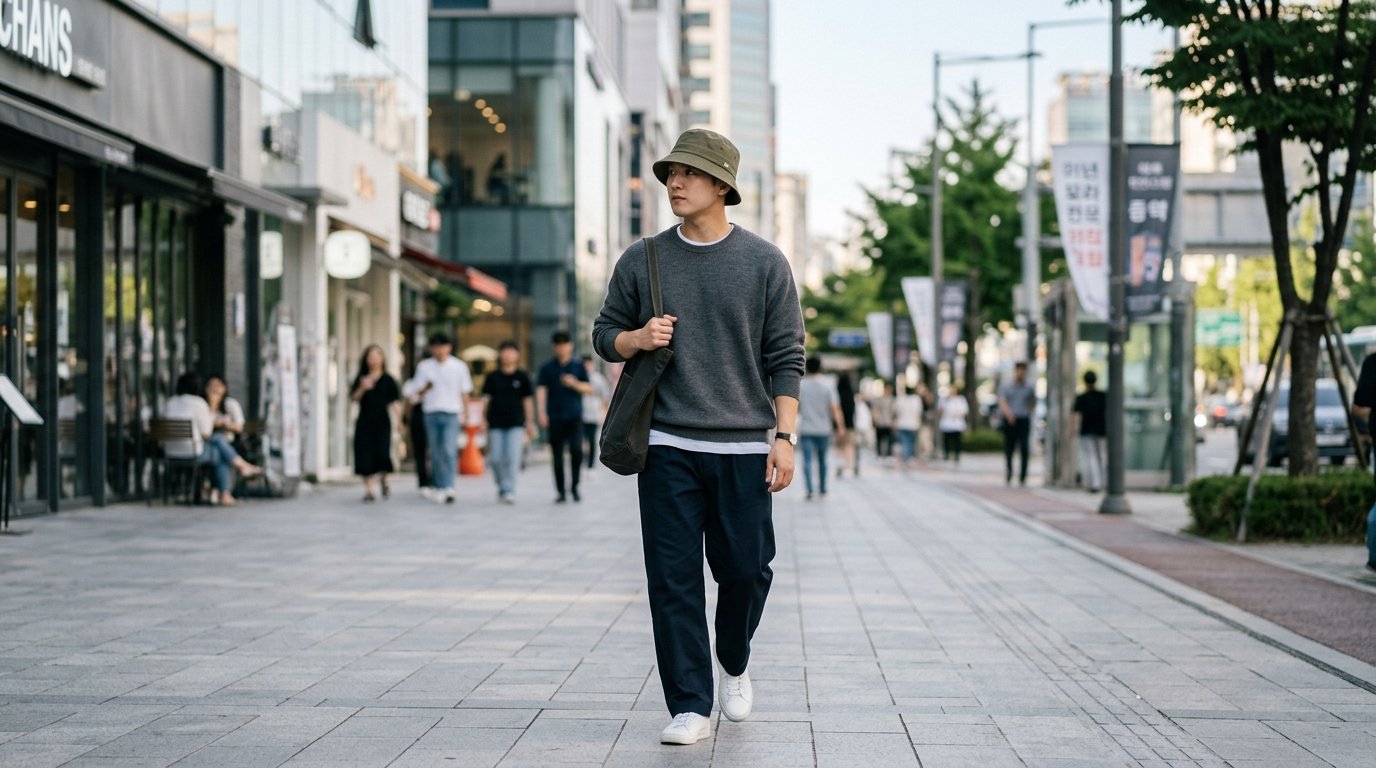 남성 버킷햇이 여러 스타일로 진열된 모습