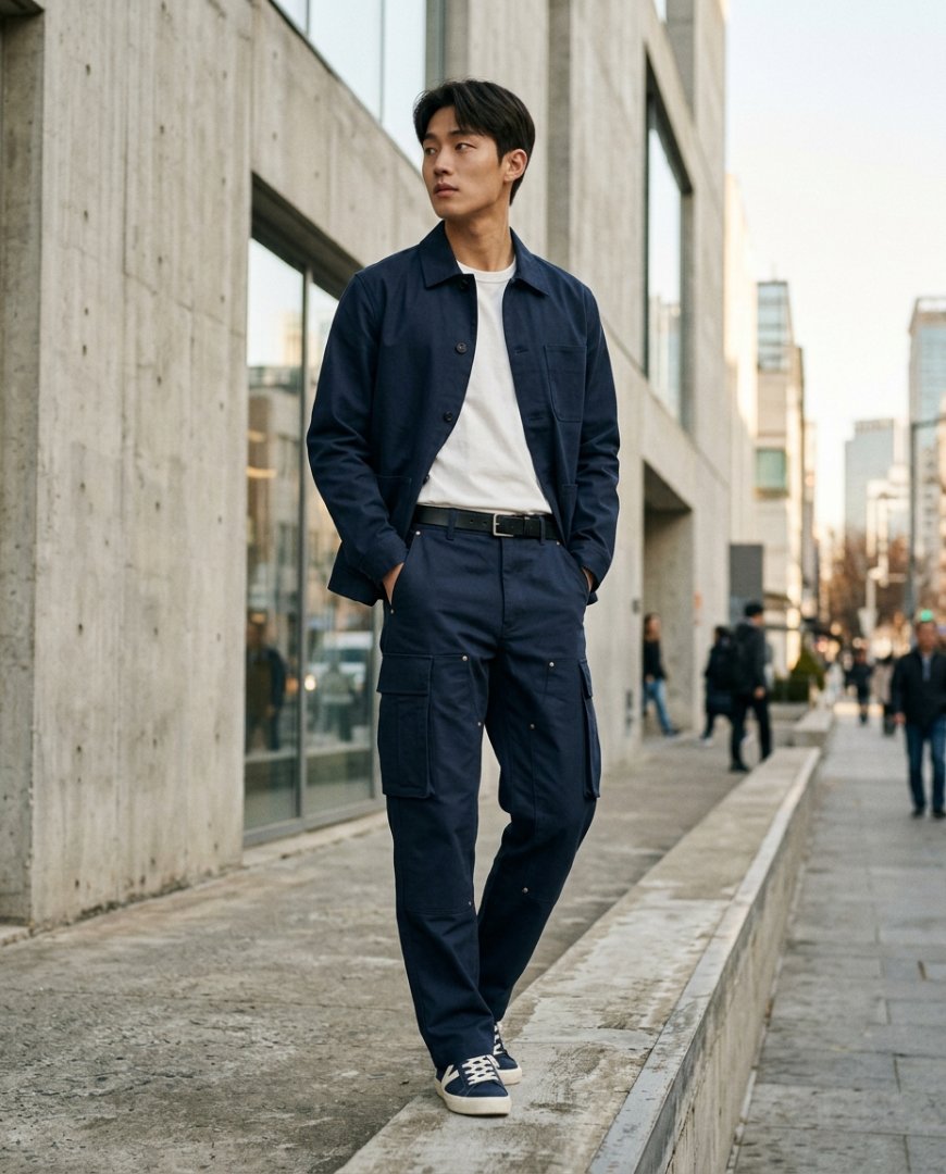 오버사이즈 후드티와 빈티지 스니커즈를 착용한 남성