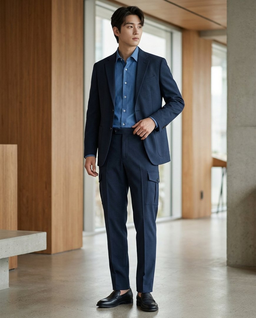 셔츠와 클래식 로퍼를 조화시킨 중년 남성