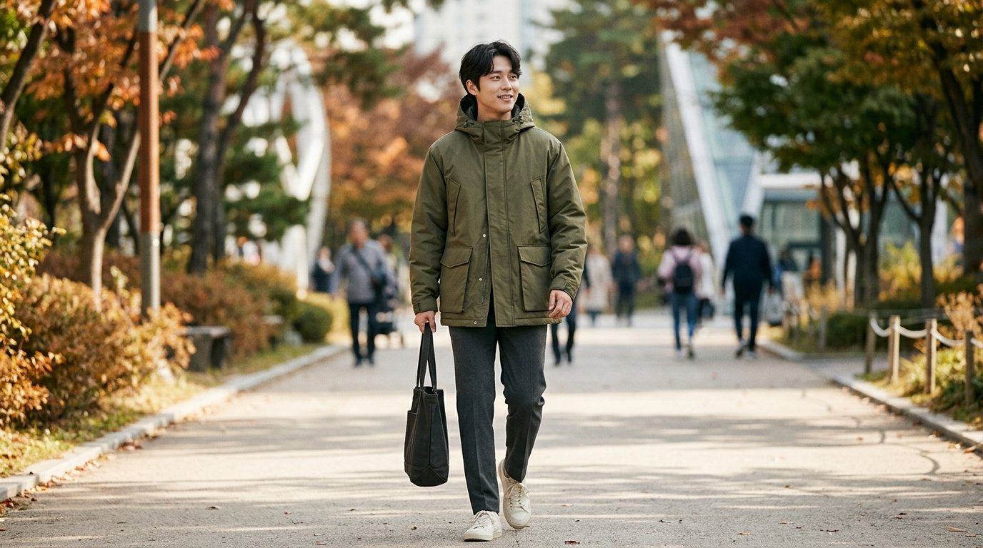 다양한 색상의 남성 캐주얼점퍼가 걸려 있는 매장 내부