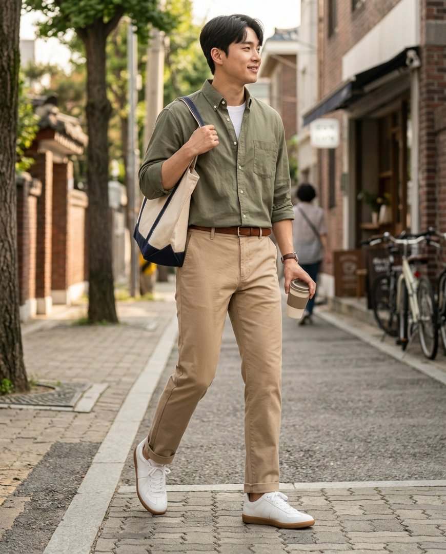 도시 배경에서 캐주얼하게 입은 남성