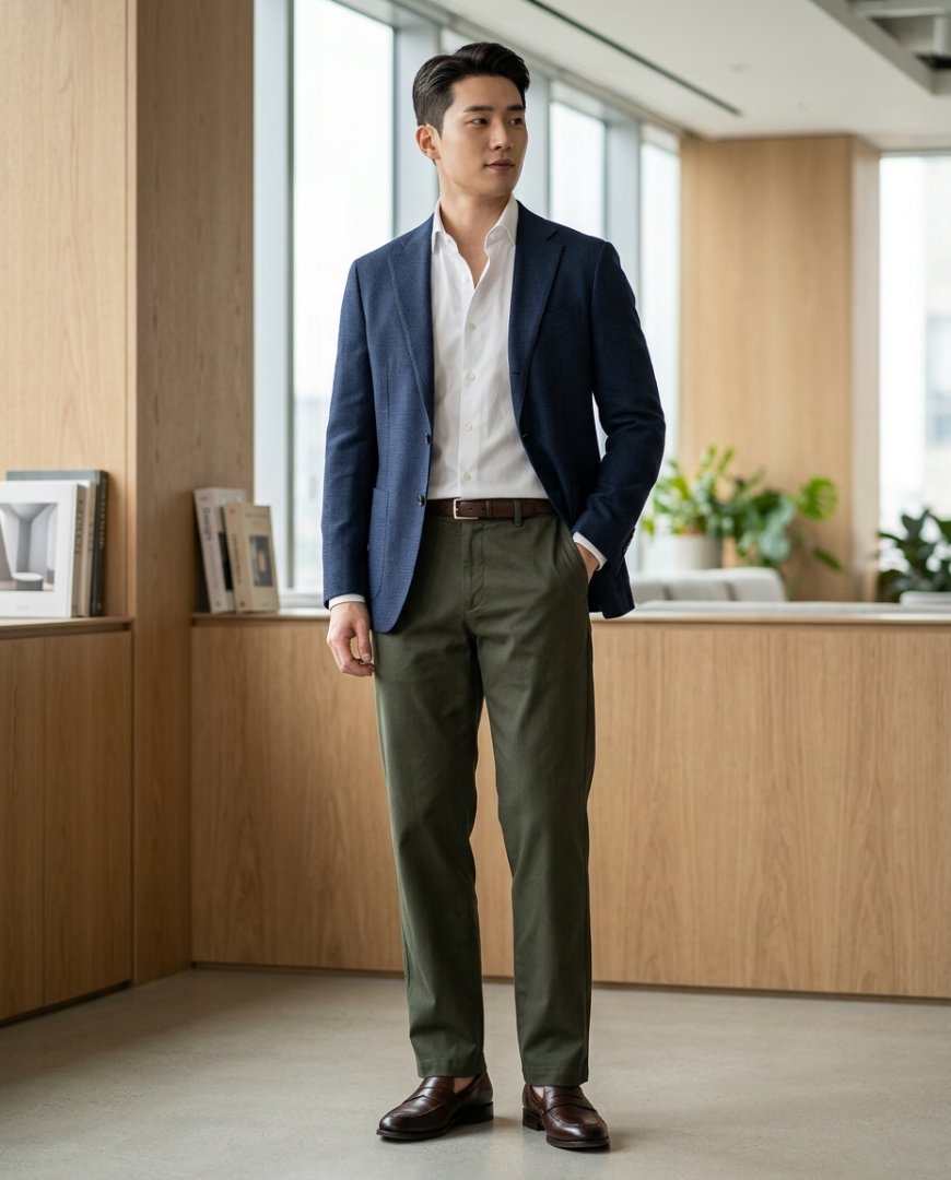 오피스에서 비즈니스룩을 입은 남성