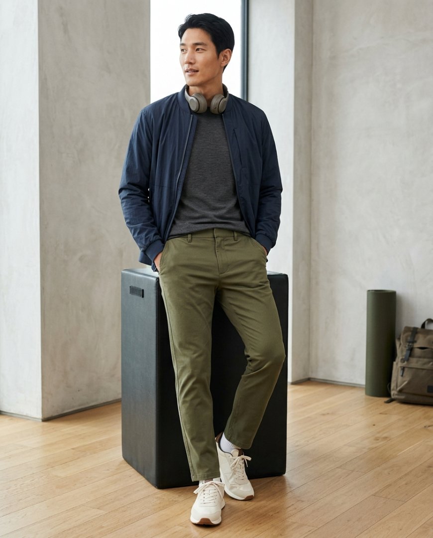 야외에서 편안한 옷차림의 남성