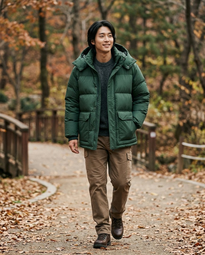 야외 활동에 적합한 캐주얼 다운점퍼 스타일링