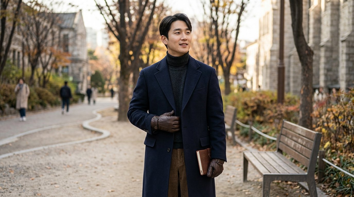 유리창 옆에서 장갑을 낀 남성이 손을 펼친 모습