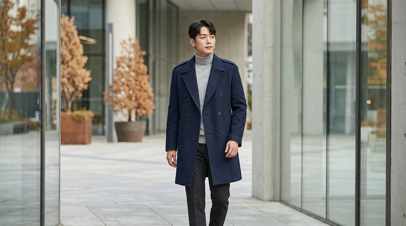 세 명의 모델이 다양한 하프코트를 걸친 모습