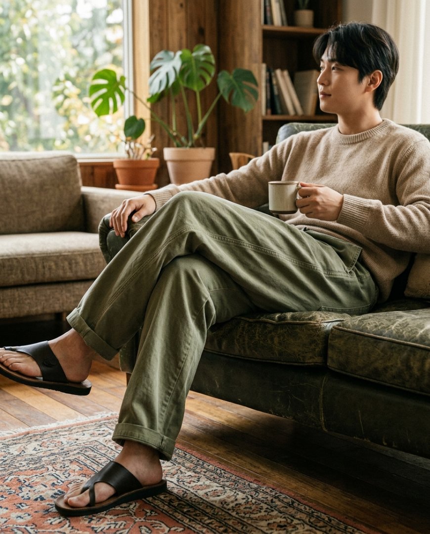 네이비 팬츠와 티셔츠로 완성한 주말 룩