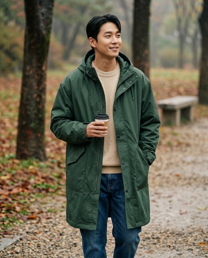 공원 벤치에서 여유롭게 앉아 있는 남성