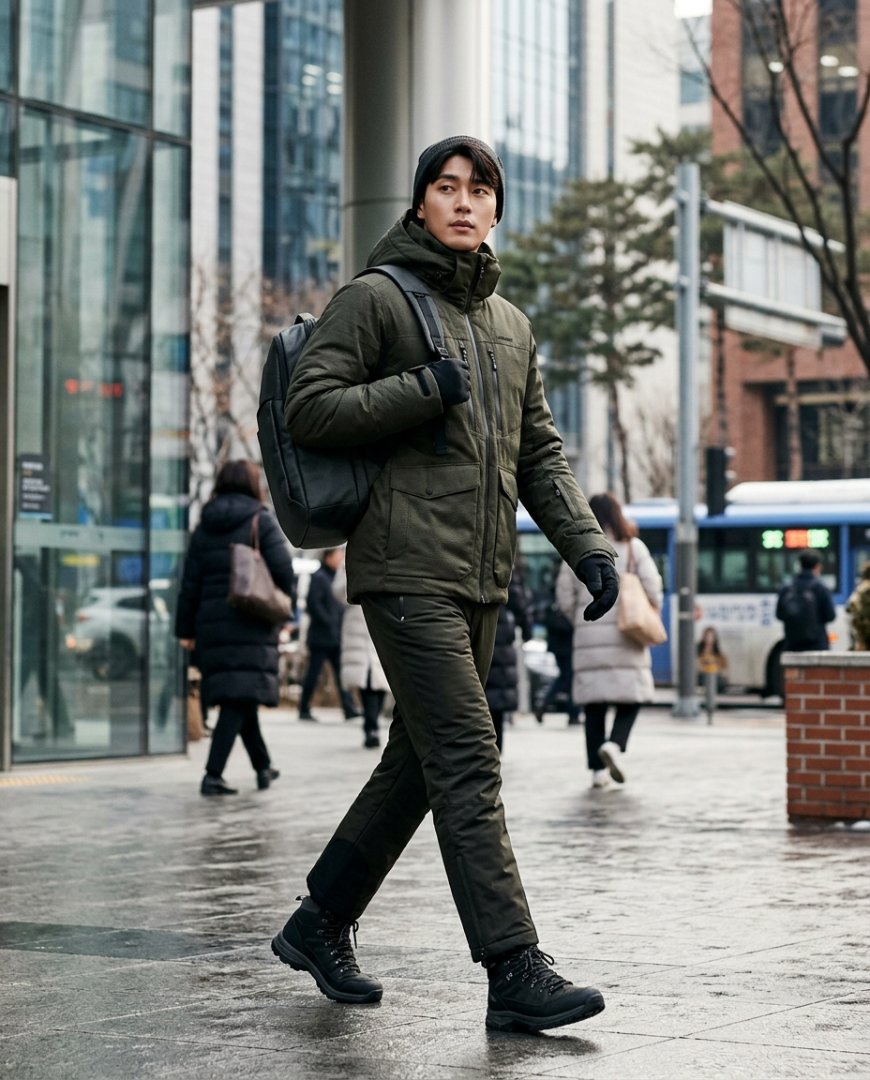 도심의 트렌디한 거리를 걷는 장면