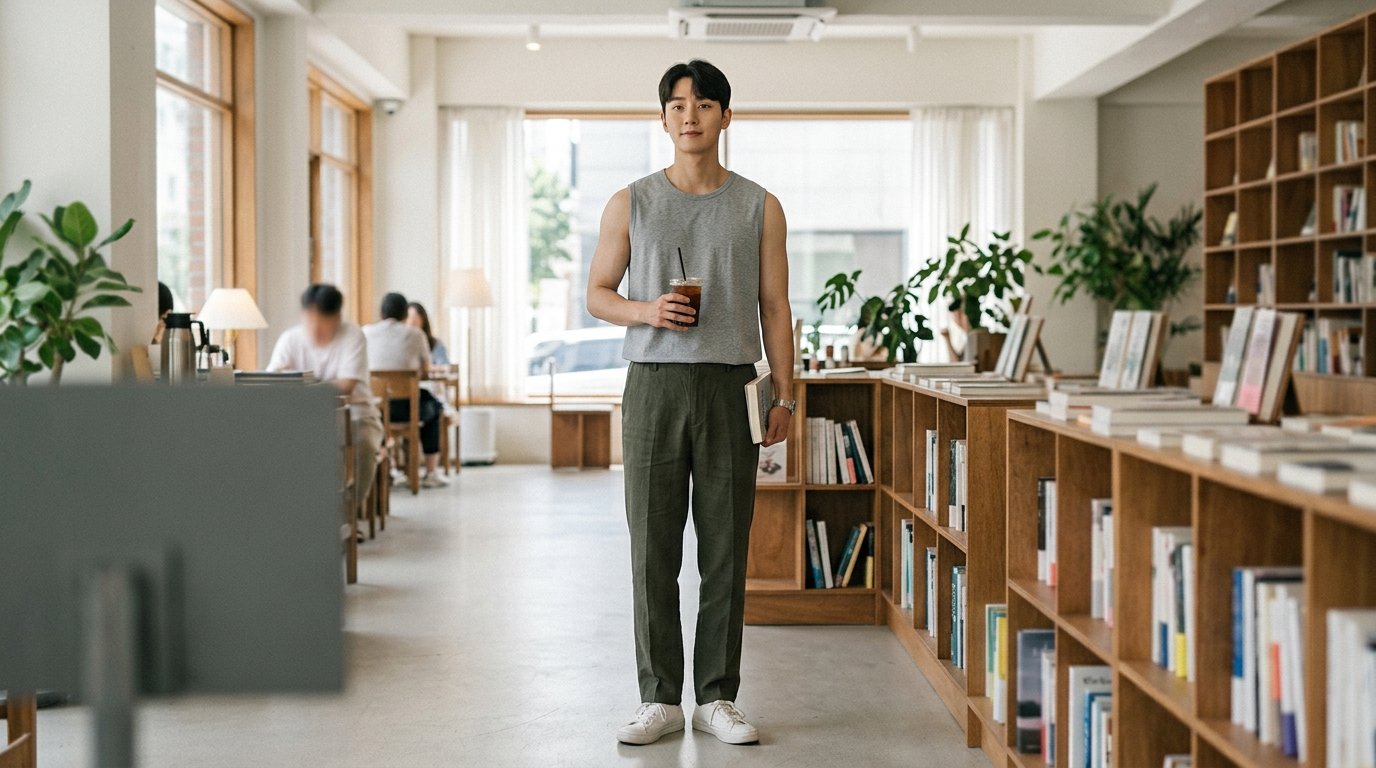 다양한 남성 슬리브리스가 행거에 걸려 있는 모습