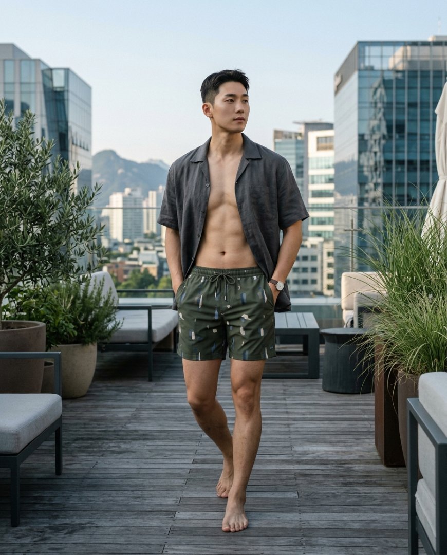 도심 속 수영장에서 시크한 스타일을 연출하는 사람들