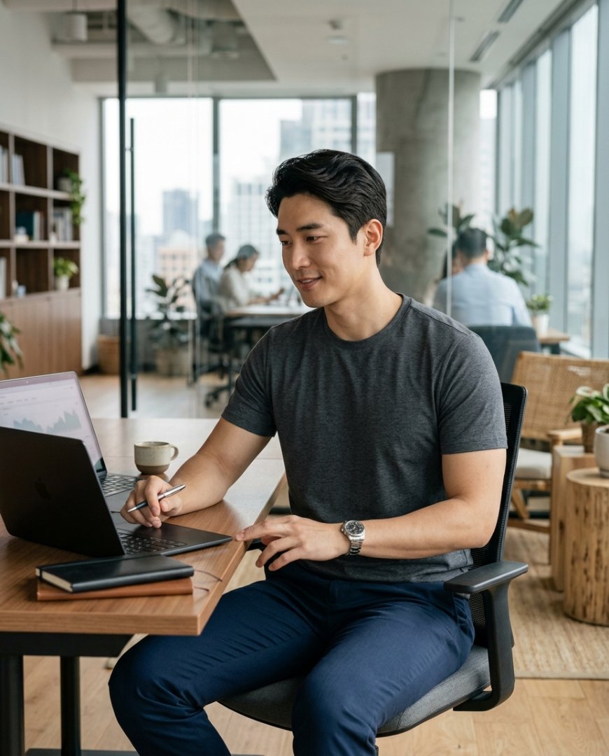 블랙 티셔츠와 자켓의 세련된 스타일링