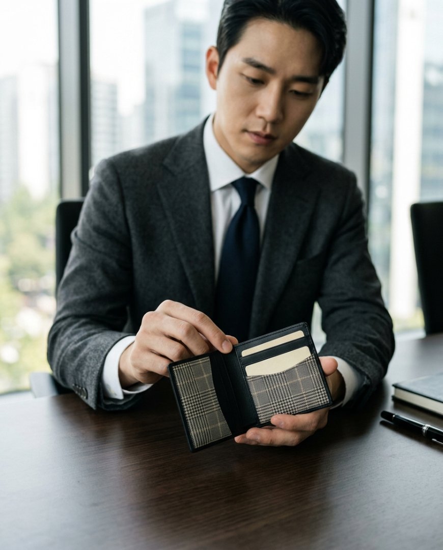 명함지갑과 펜, 노트가 놓인 장면
