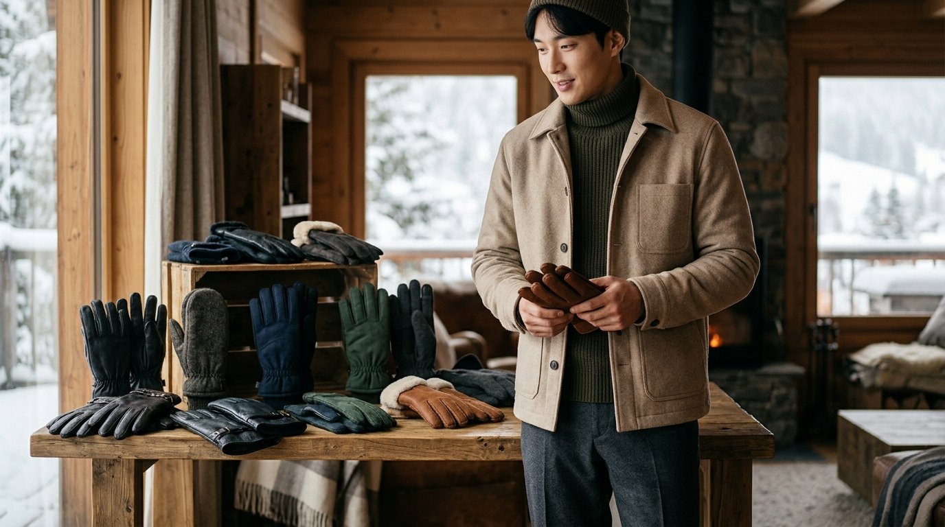 겨울 아웃도어 매장에 전시된 다양한 방한장갑.