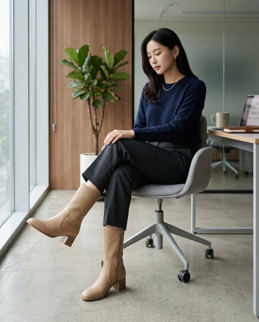 사무실 책상 아래 놓인 부츠
