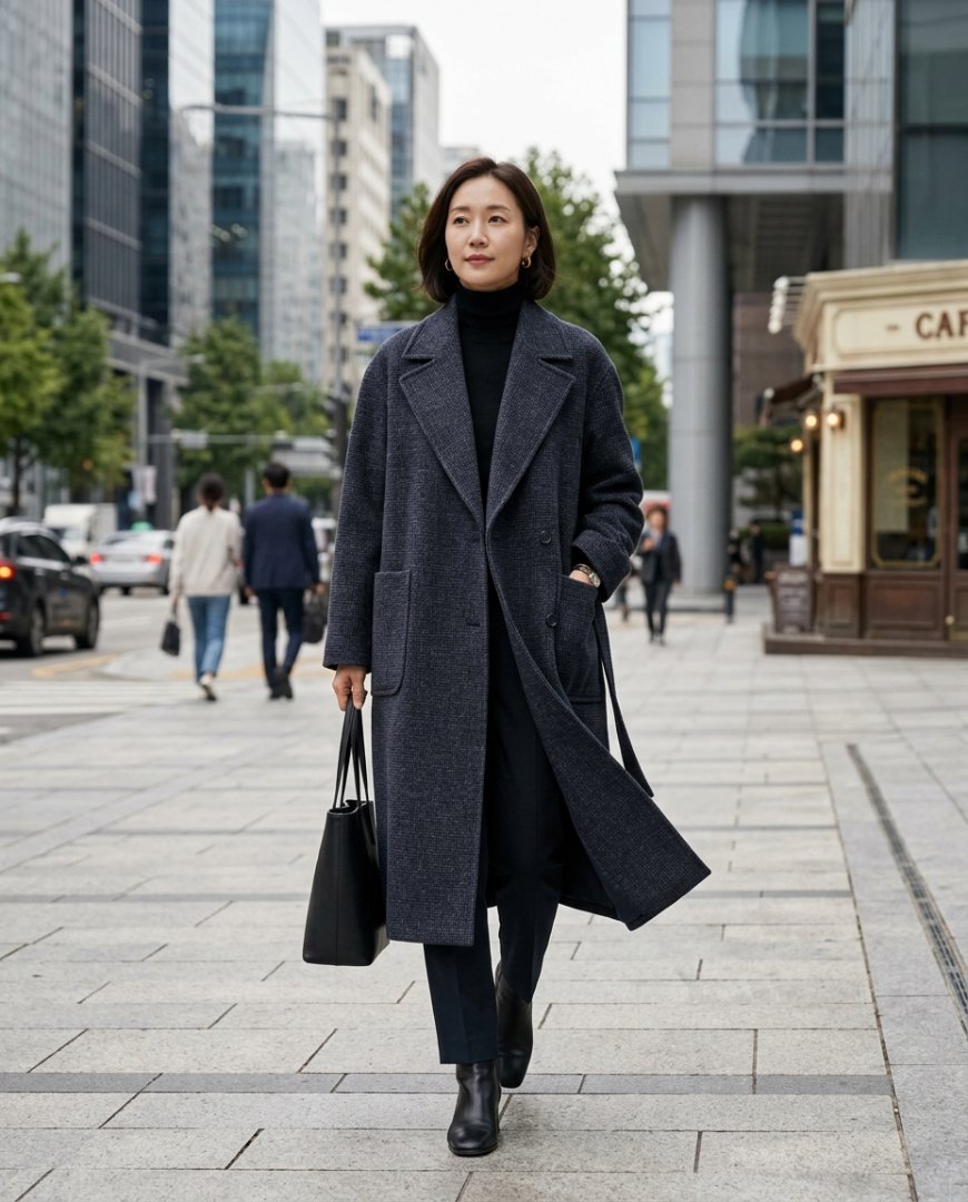 도심에서 세련되게 슬랙스와 매치한 울 코트 착장