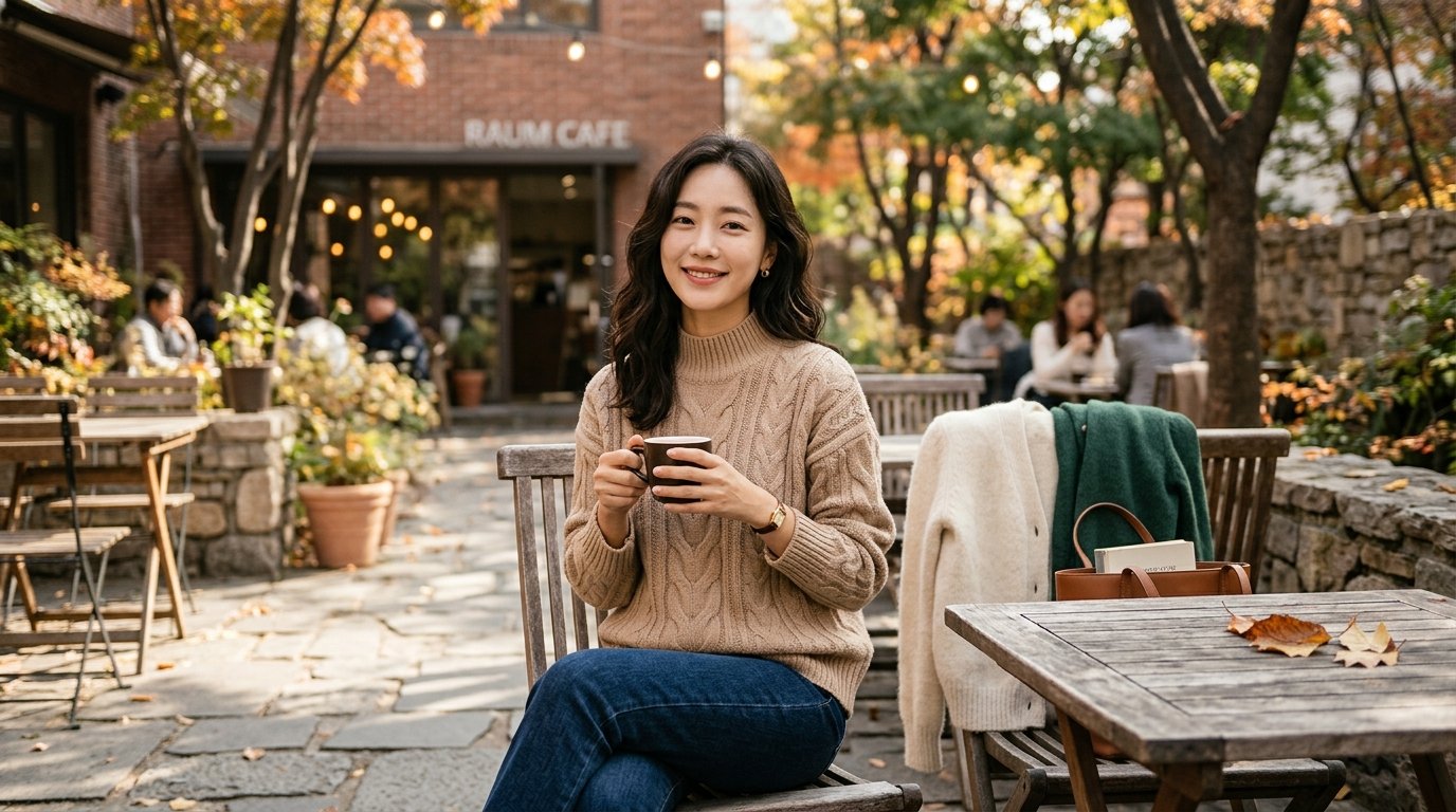 다양한 조직과 두께의 니트를 입은 사람들이 앉아 있습니다.