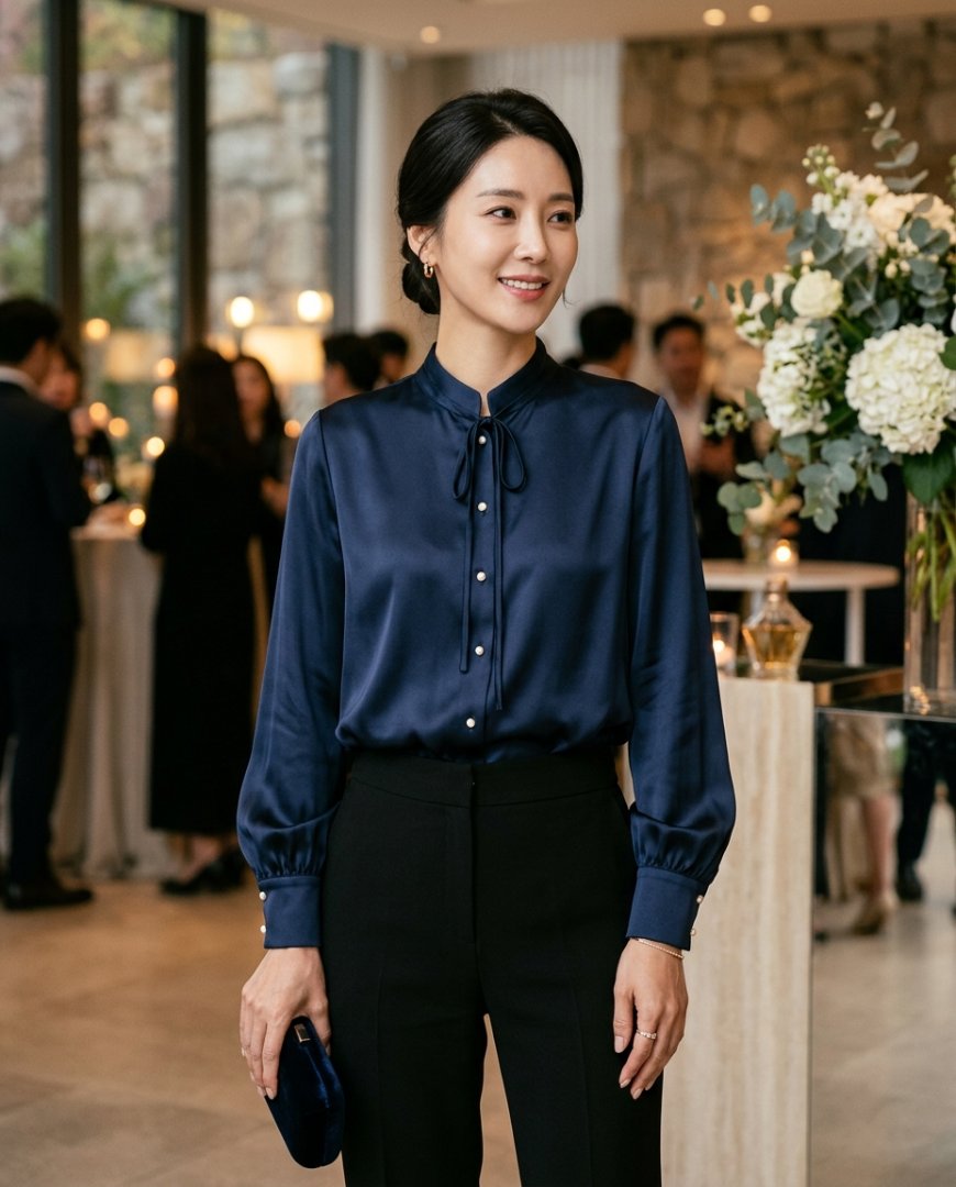 특별한 자리에서 롱스커트와 핸드백을 매치한 모습