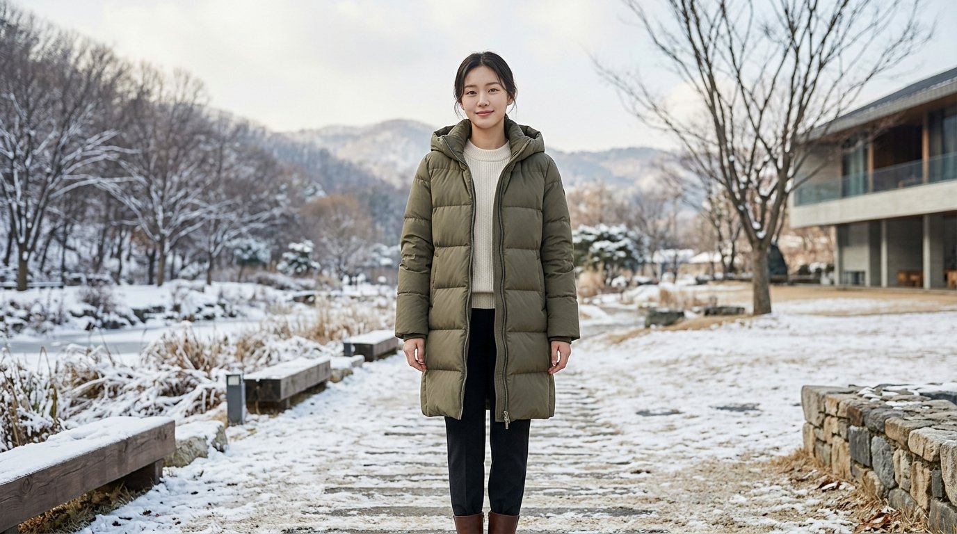 산책로에 걸쳐 있는 여러 색상의 패딩점퍼들이 깔려 있습니다.