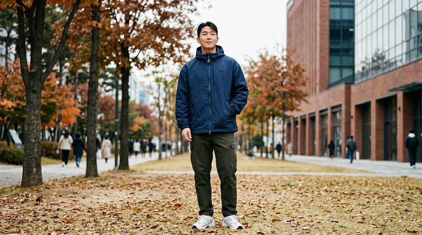 도심 카페에서 리복 자켓을 착용한 사람들