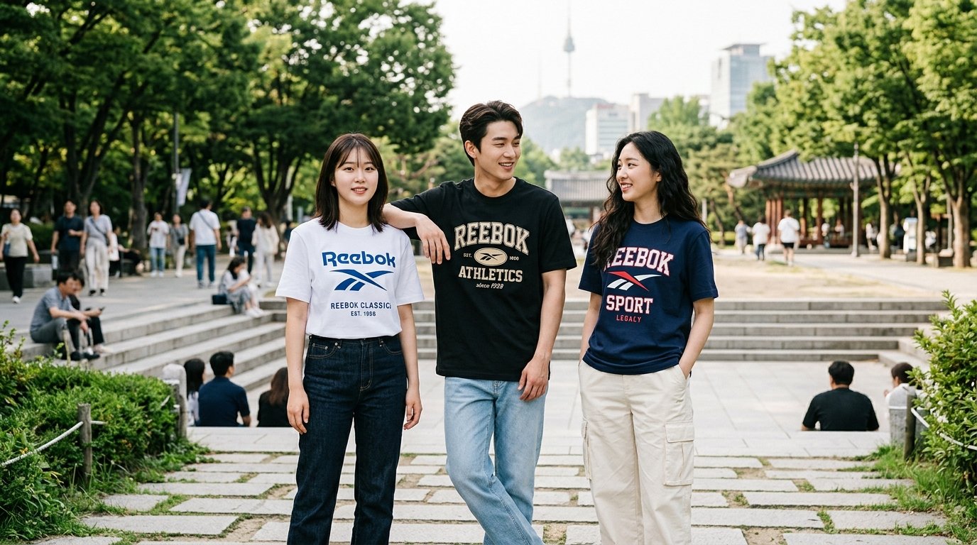 야외 테이블에 다양한 색상의 티셔츠가 전시되어 있음
